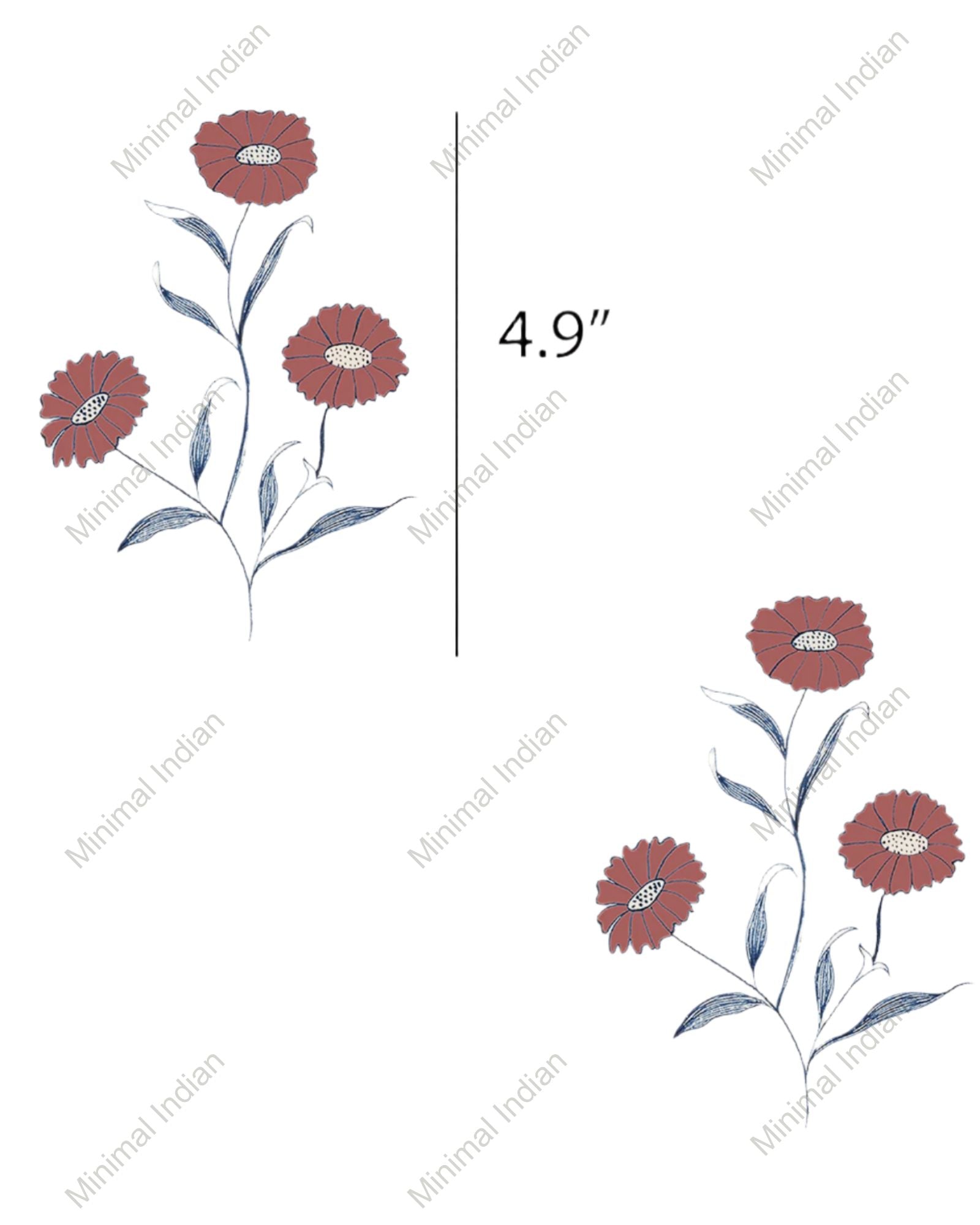 Marigold floral wallpaper in deep red with repeating hand-drawn flowers and foliage.