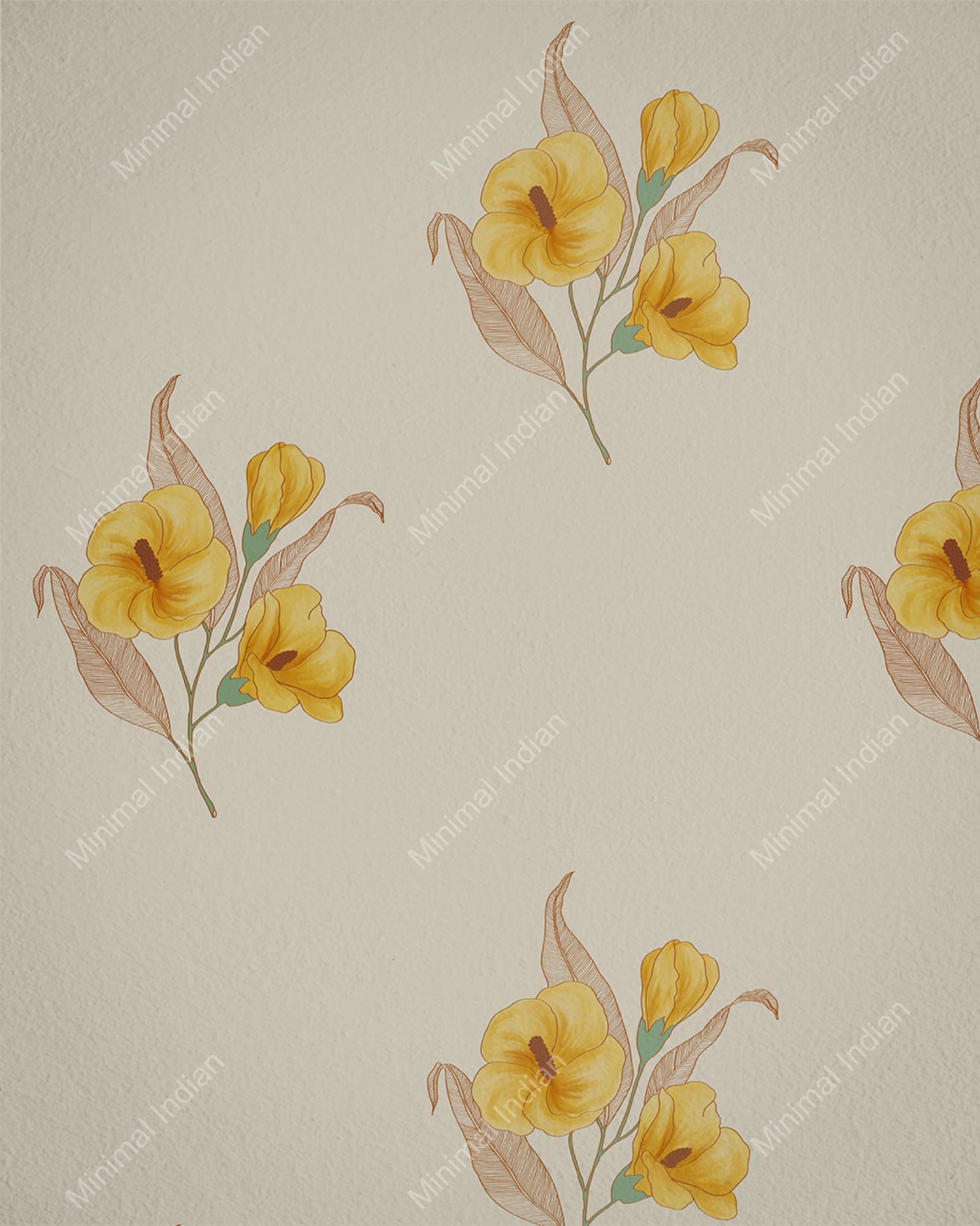 Frangipani (plumeria) floral wallpaper with soft, hand-drawn blossoms on a neutral base.