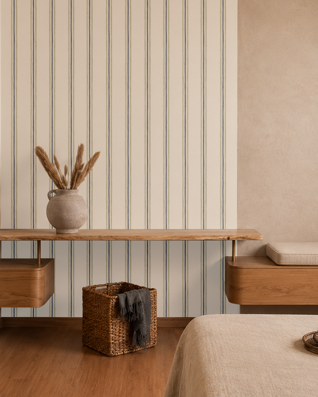 Maison Stripe Wallpaper, Blue and Sage
