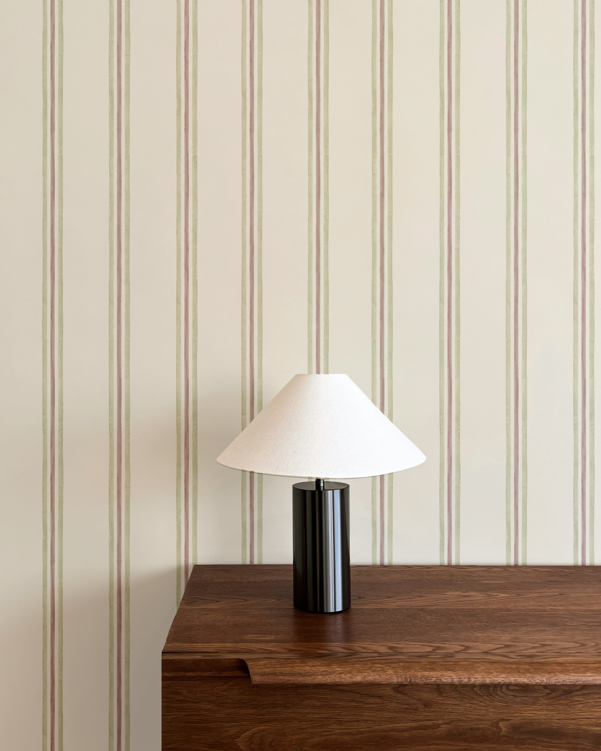 Maison Stripe Wallpaper, Sage and Red