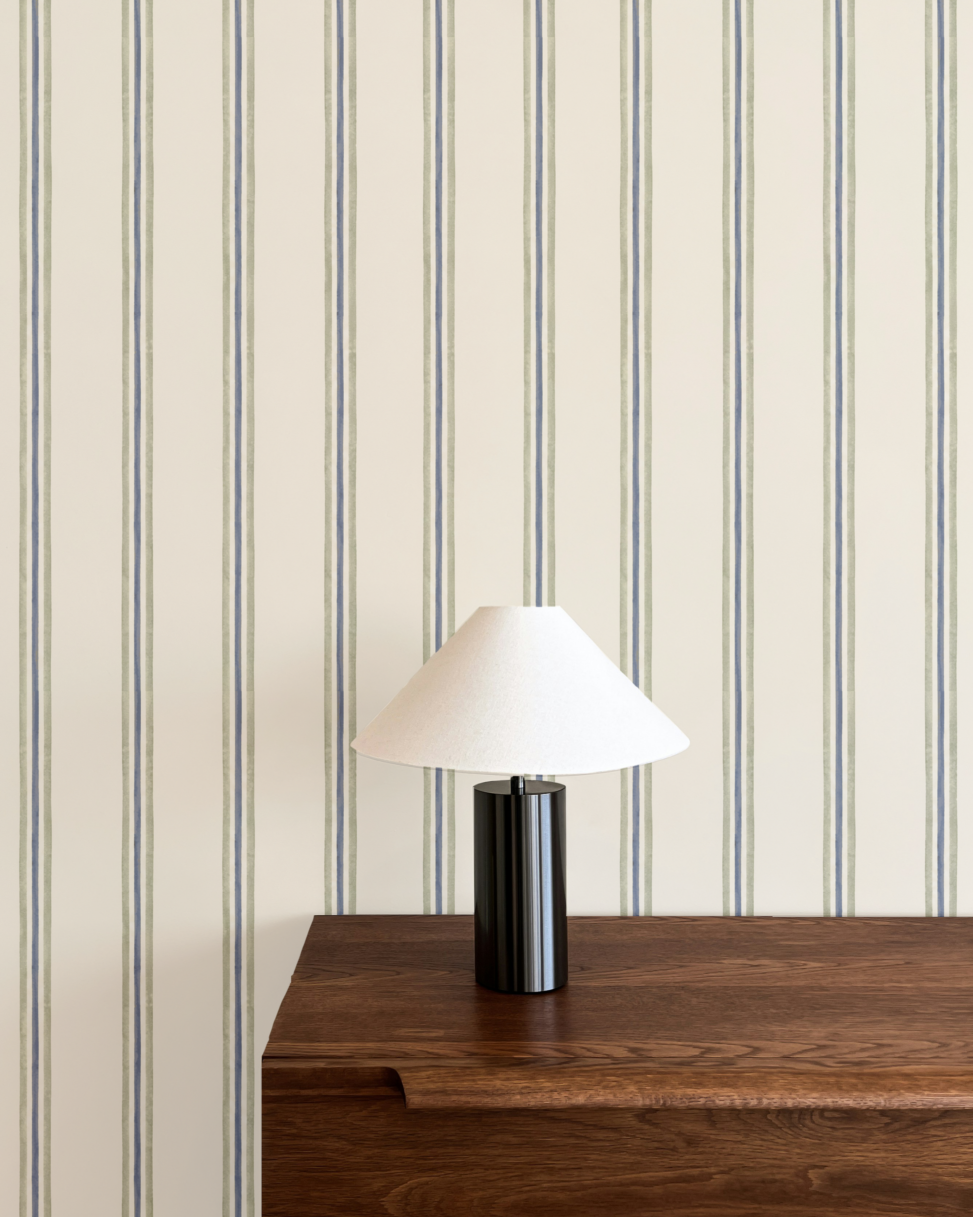 Maison Stripe Wallpaper, Blue and Sage