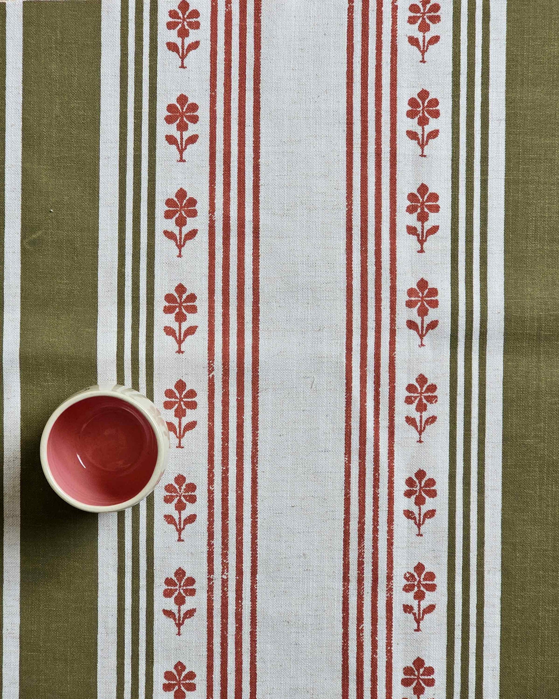 Camellia Fabric,Red & Sage Green