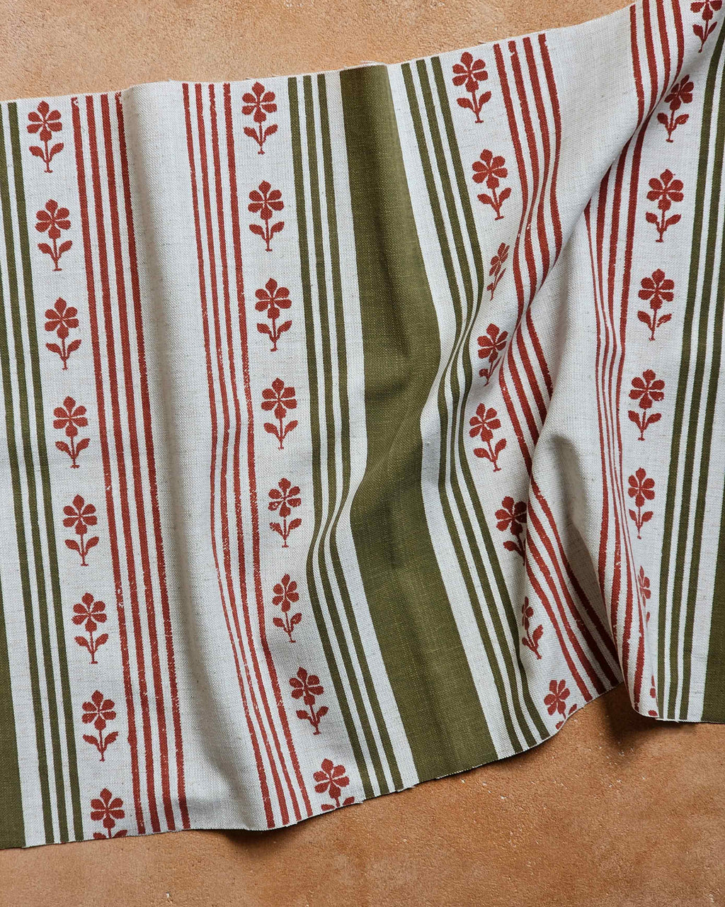 Camellia Fabric,Red & Sage Green