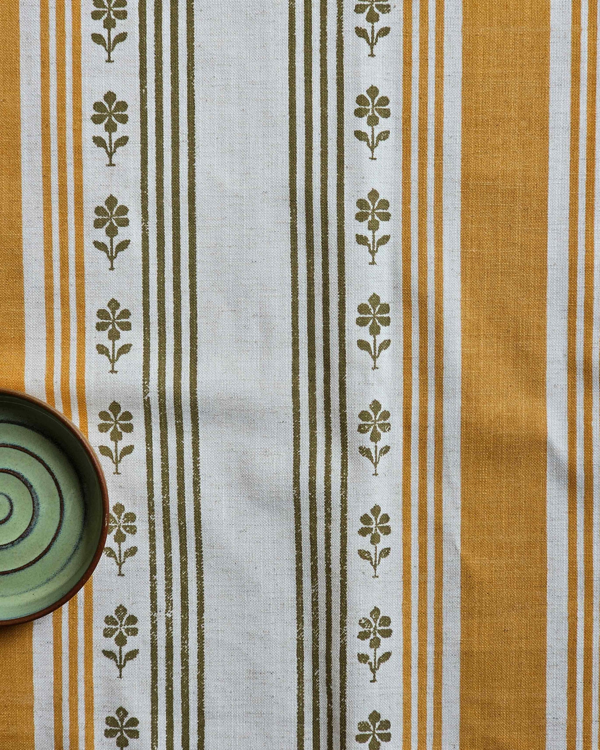 Camellia Fabric, Ochre & Sage Green