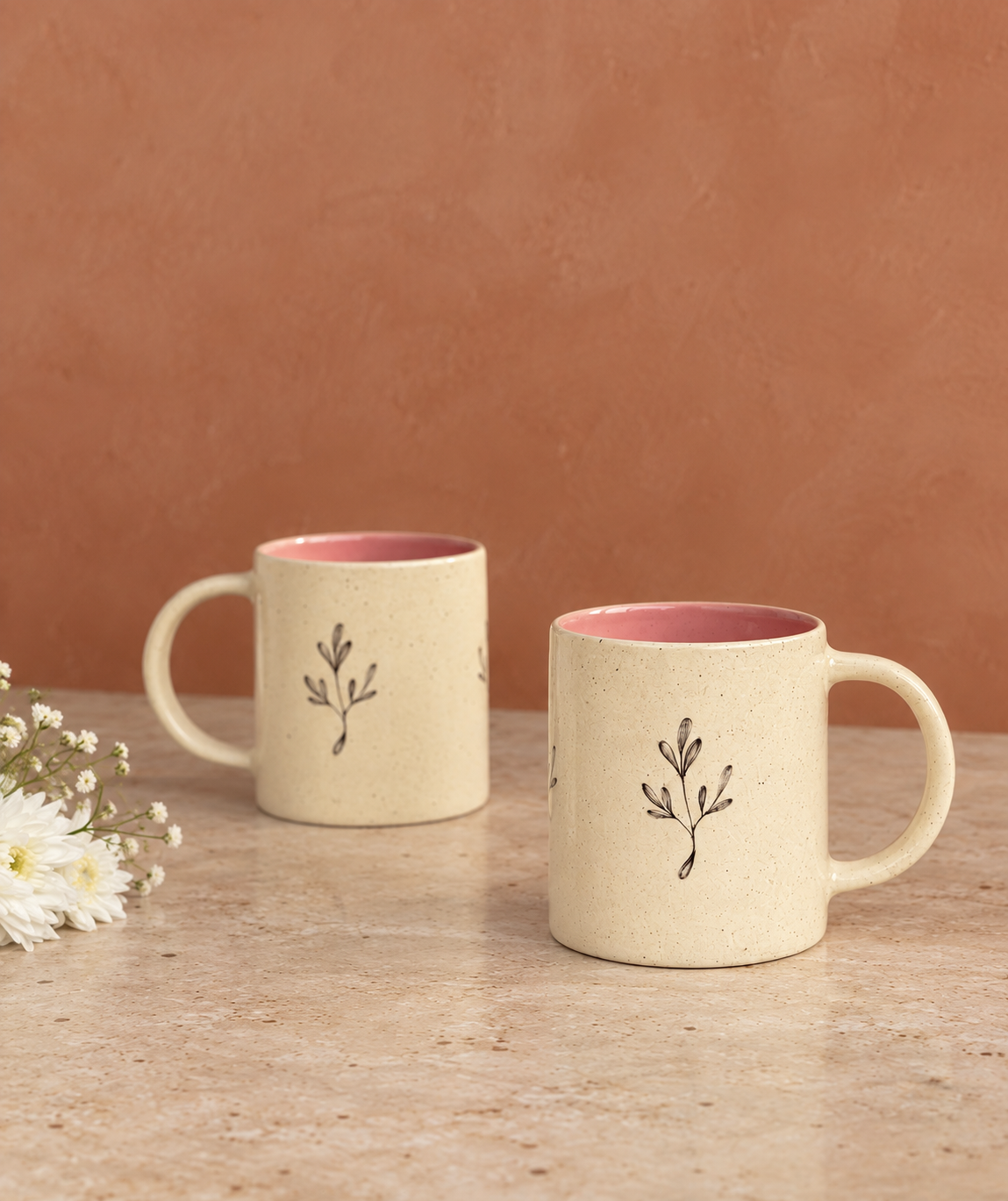 Lily Coffee Mugs, Pink ( Set of 2)
