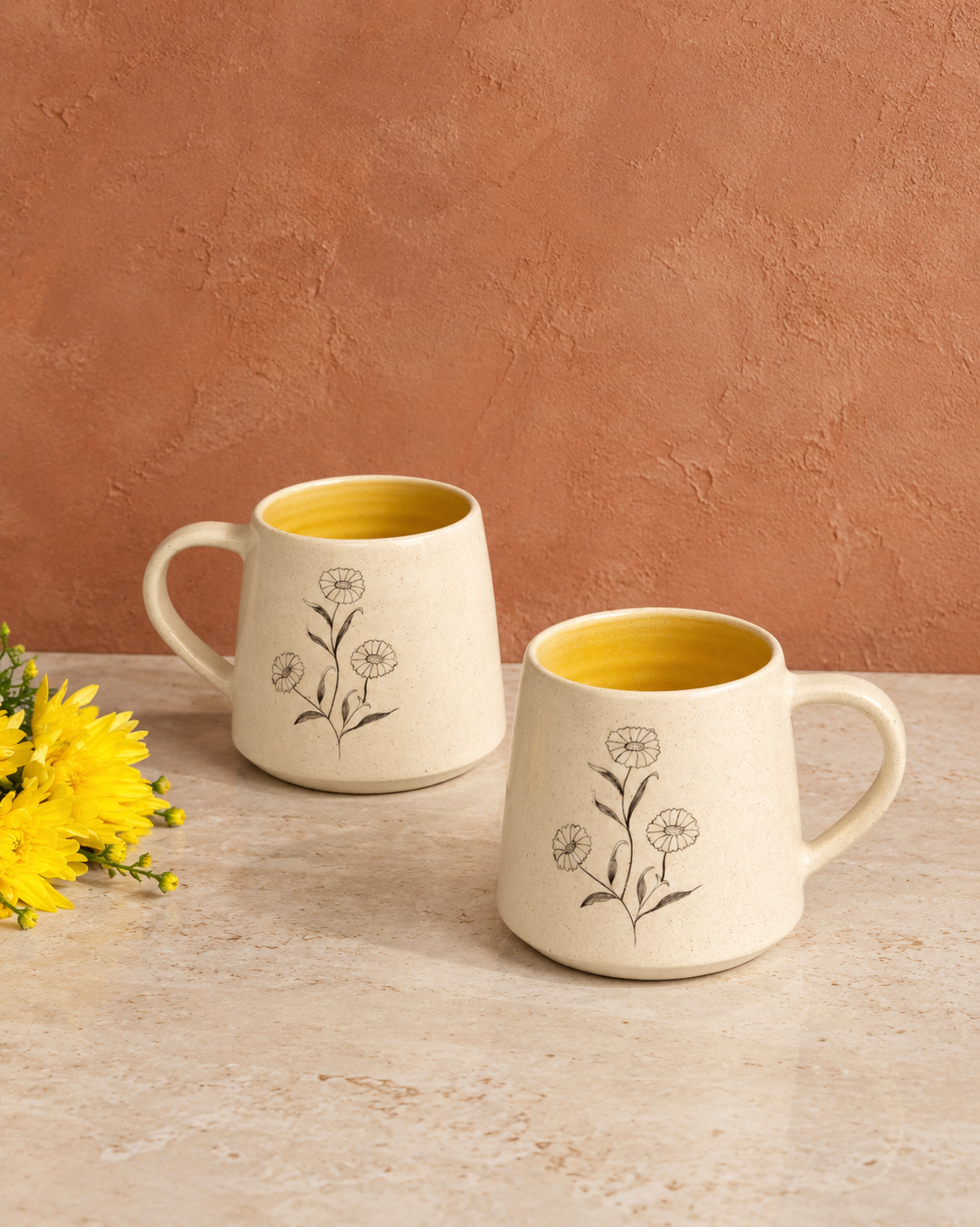 Marigold Coffee Mugs, Mustard ( Set of 2)