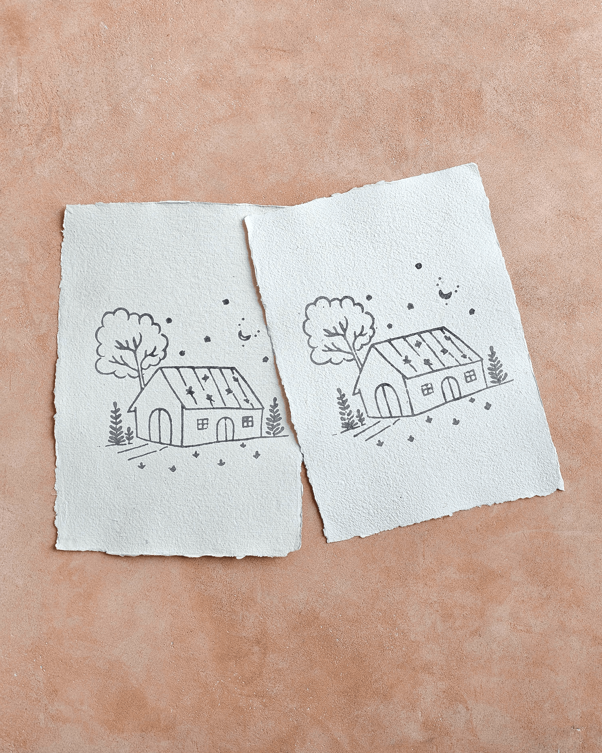 Farm House Art Print On Handmade Cotton Paper (Width: 12" Height : 16.5")