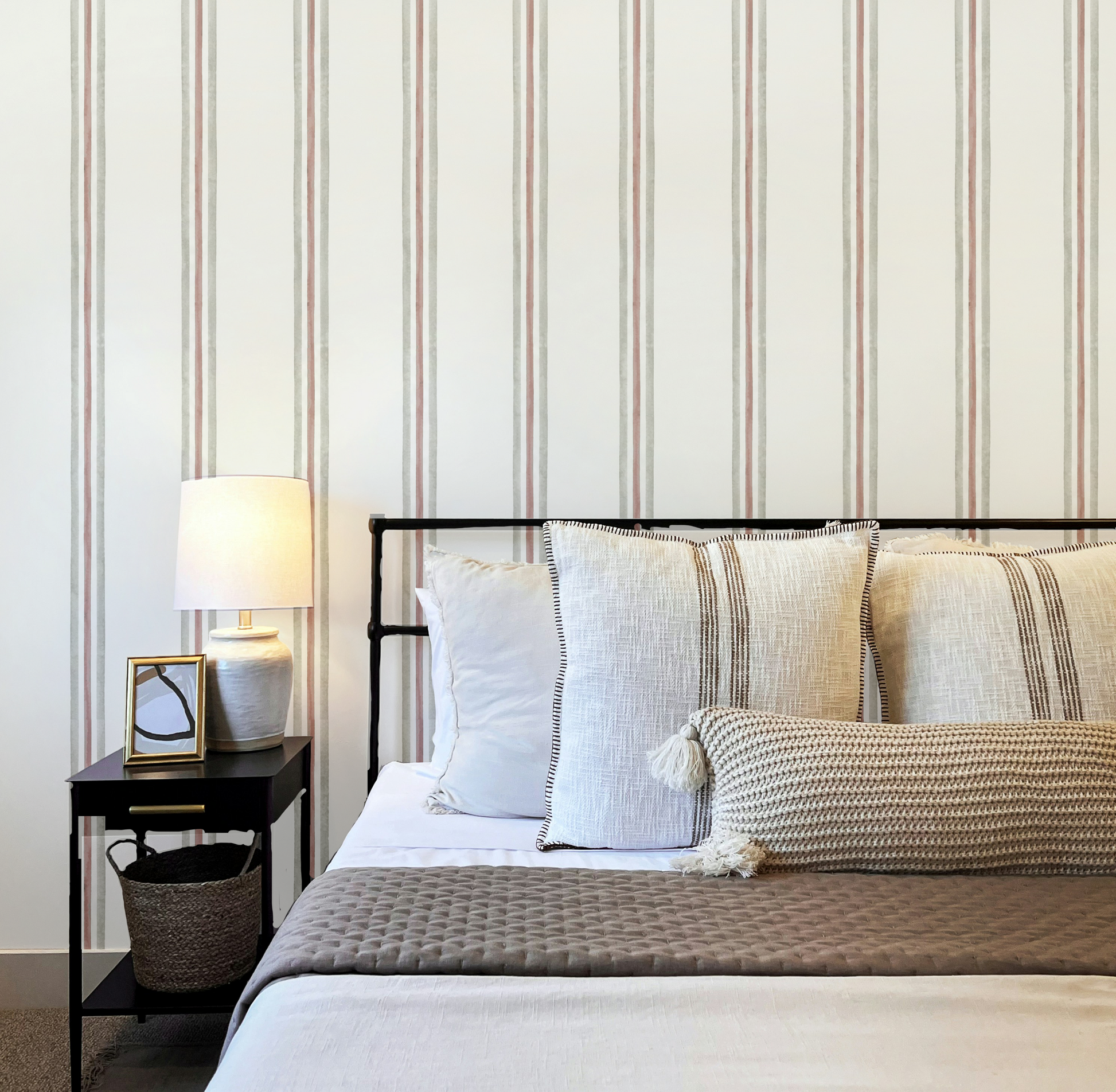 Maison Stripes Wallpaper , Grey and Terracotta