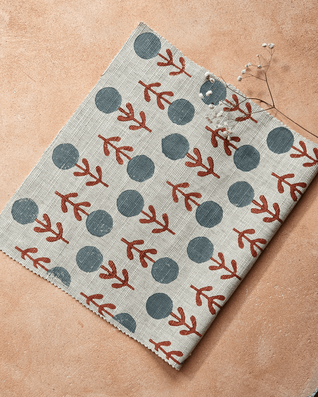 Kadam Fabric ,Steel Blue & Terracotta