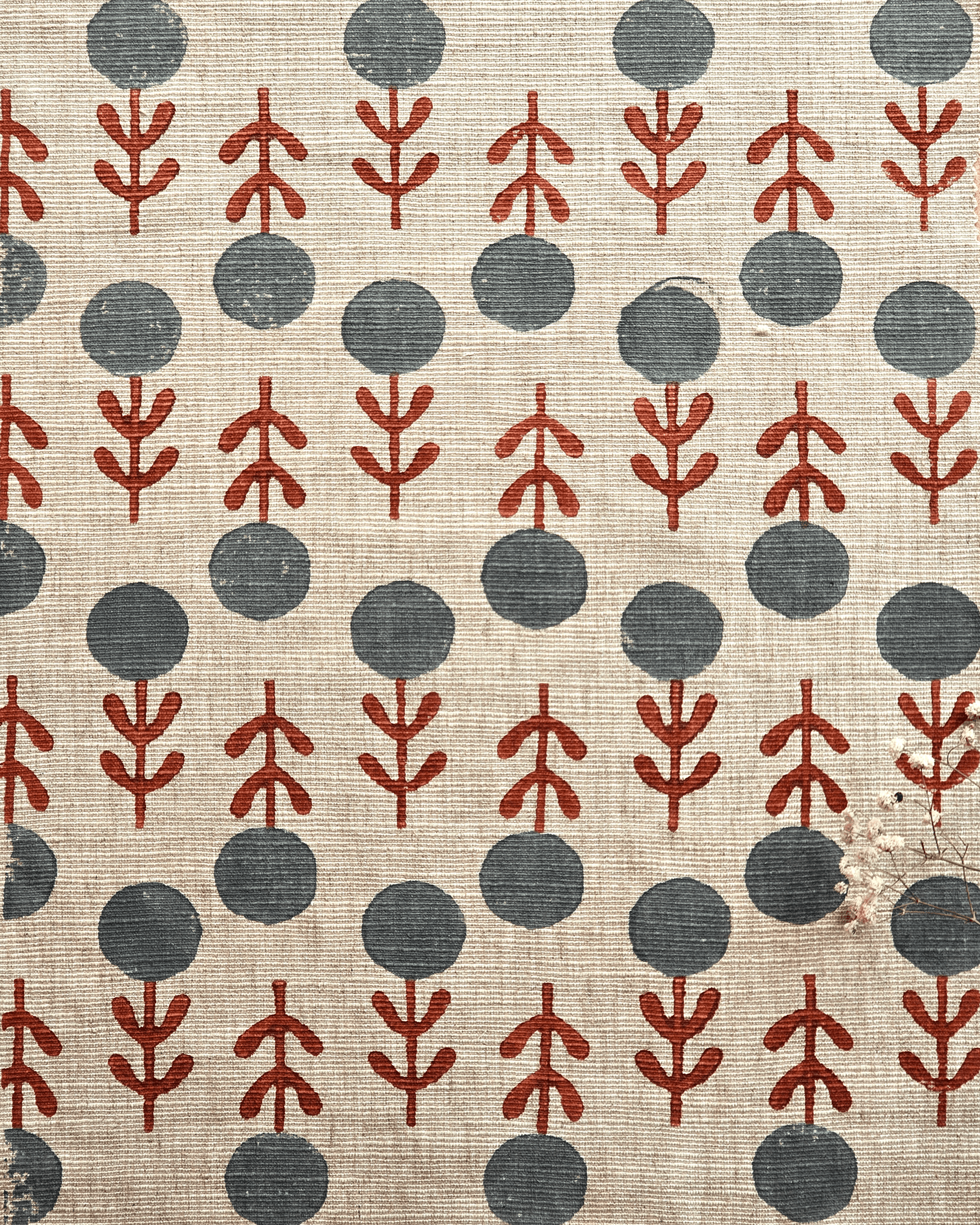 Kadam Fabric ,Steel Blue & Terracotta