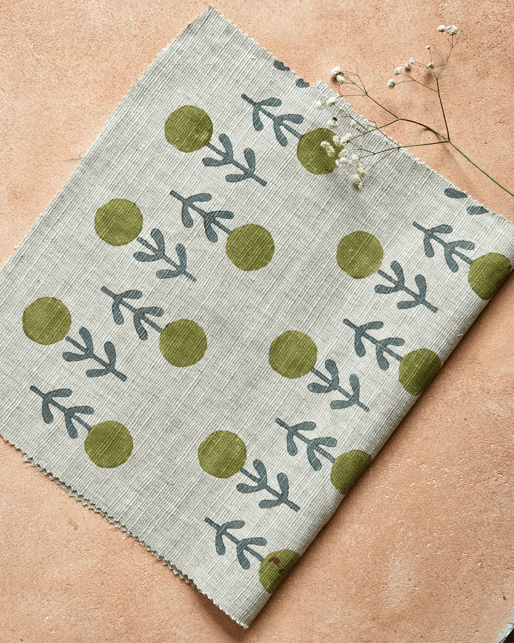 Kadam Fabric, Sage Green & Steel Blue