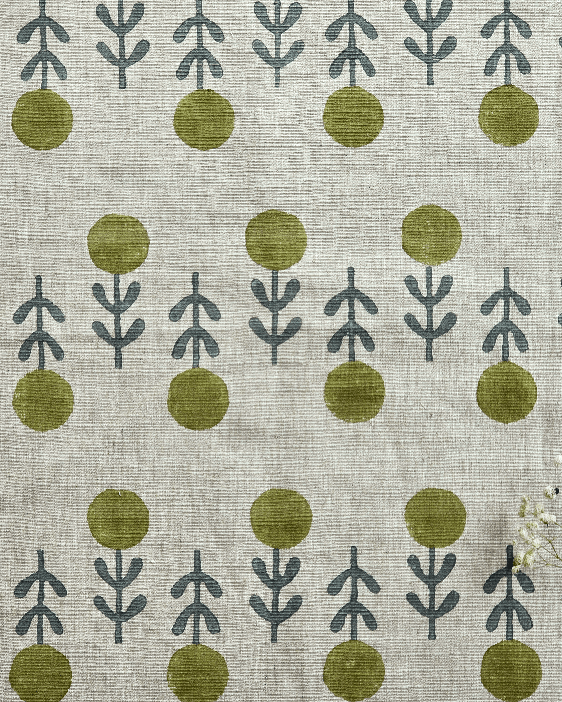 Kadam Fabric, Sage Green & Steel Blue