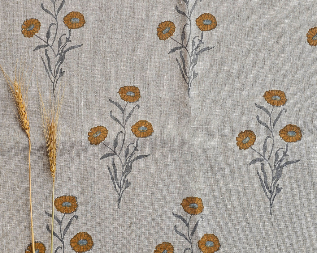 Marigold Fabric, Ochre & Grey