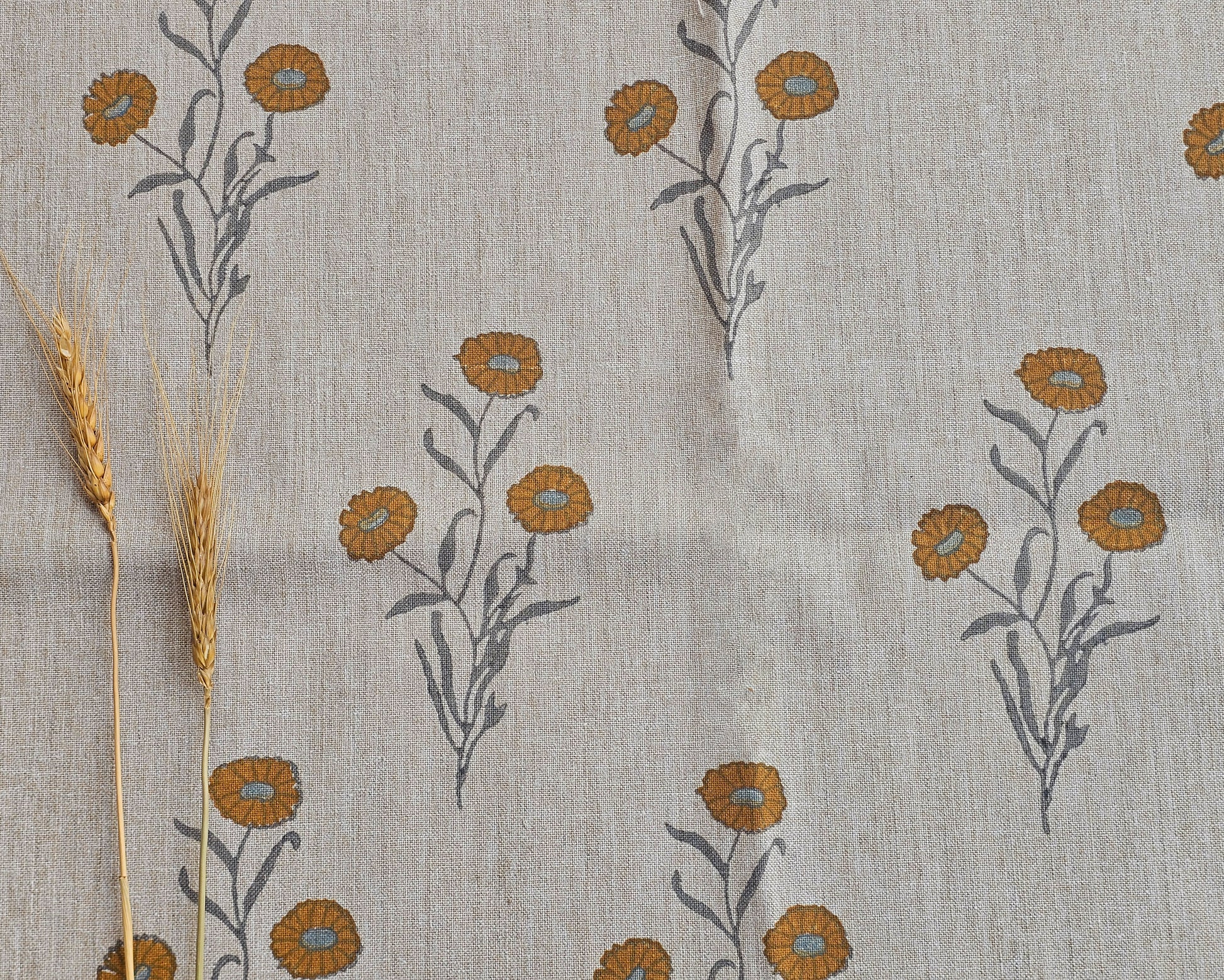 Marigold Fabric, Ochre & Grey
