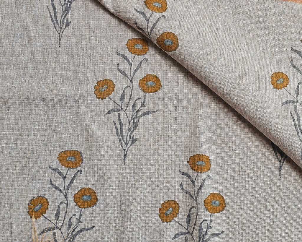 Marigold Fabric, Ochre & Grey