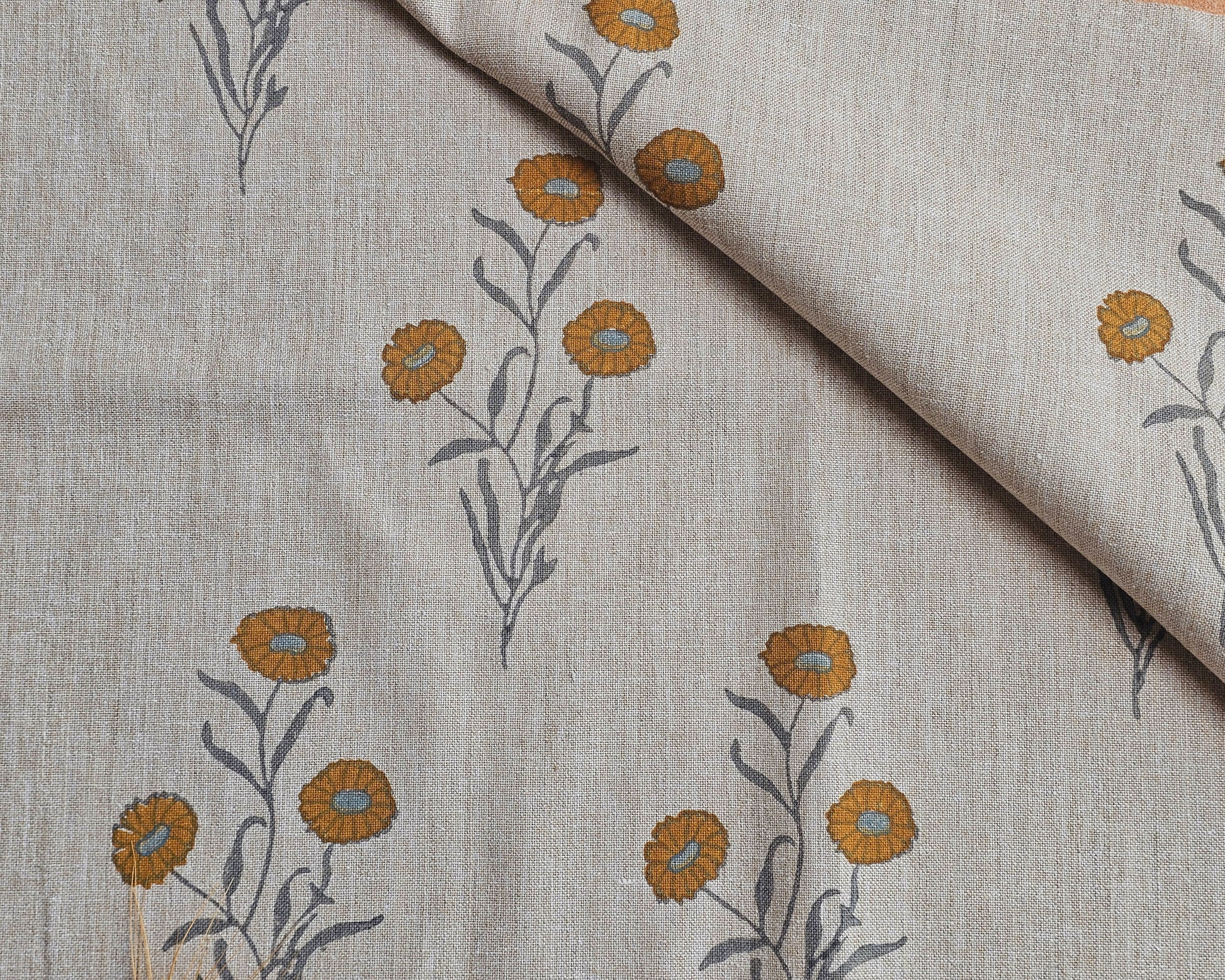 Marigold Fabric, Ochre & Grey