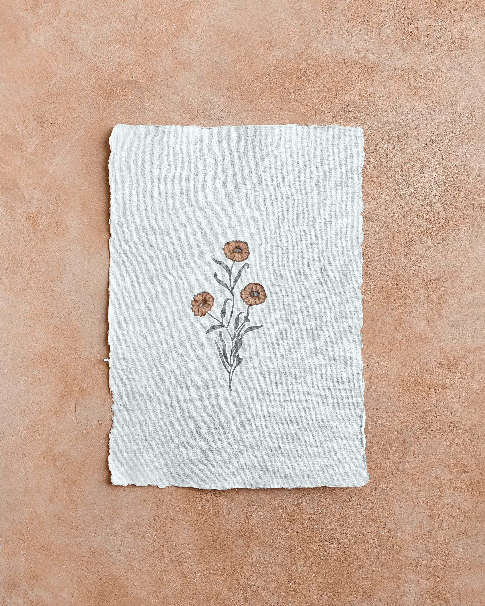 Marigold Art Print On Handmade Cotton Paper (Width: 12" Height : 16.5")