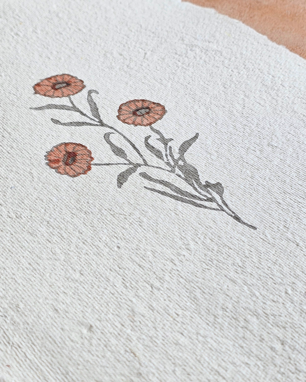 Marigold Art Print On Handmade Cotton Paper (Width: 12" Height : 16.5")