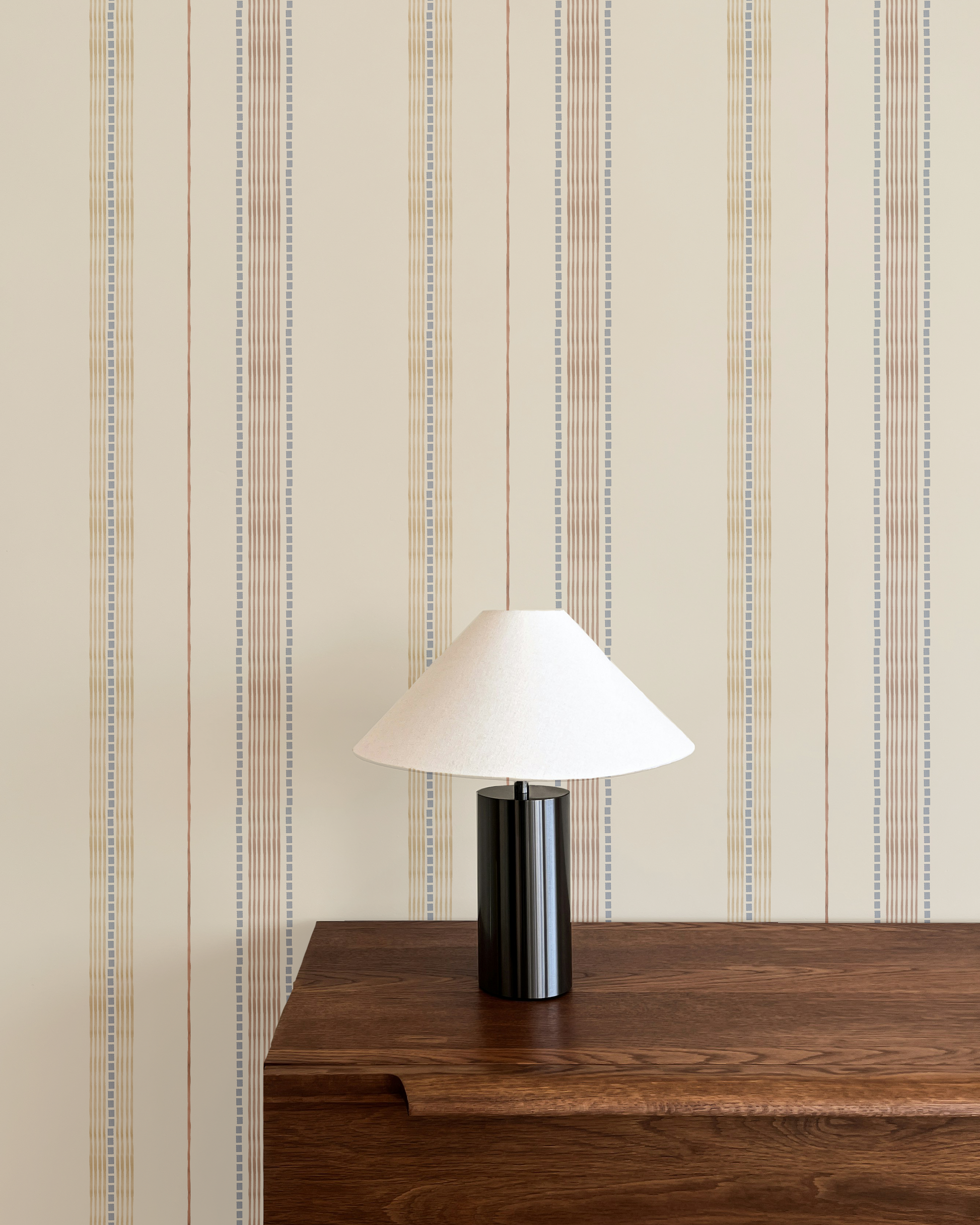 Wandering Lines Wallpaper, Ochre and Blue