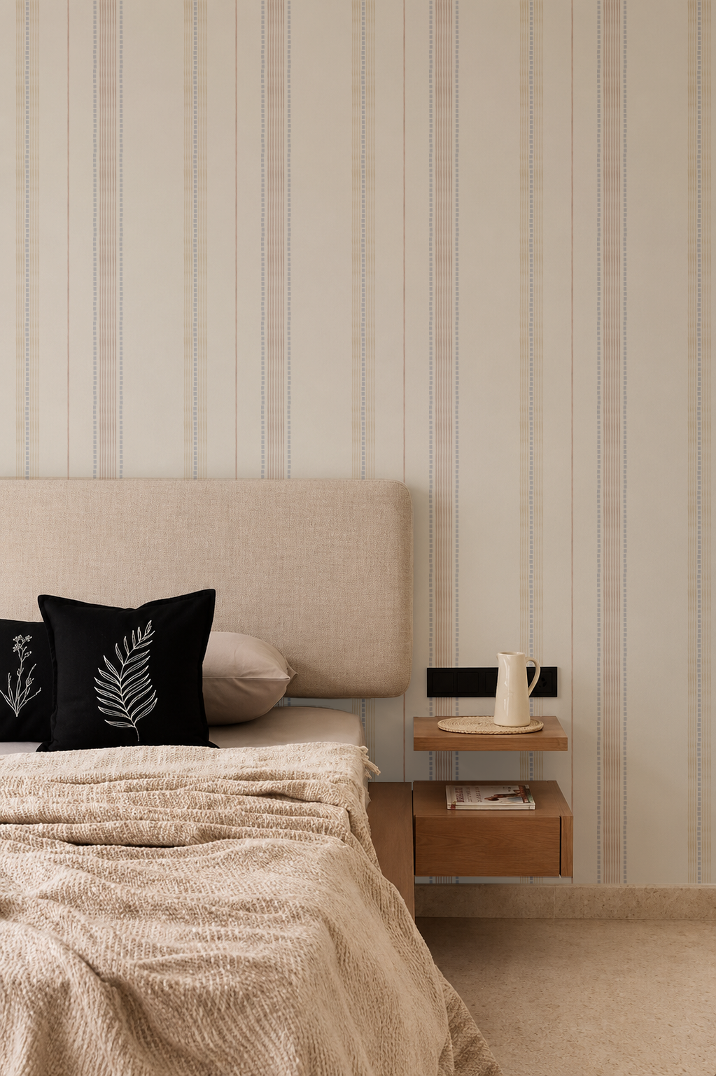 Wandering Lines Wallpaper, Ochre and Blue