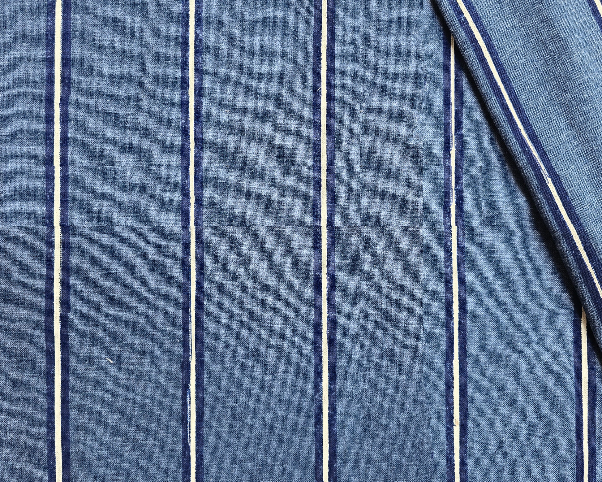 Pinstripe Fabric,White & Navy Blue