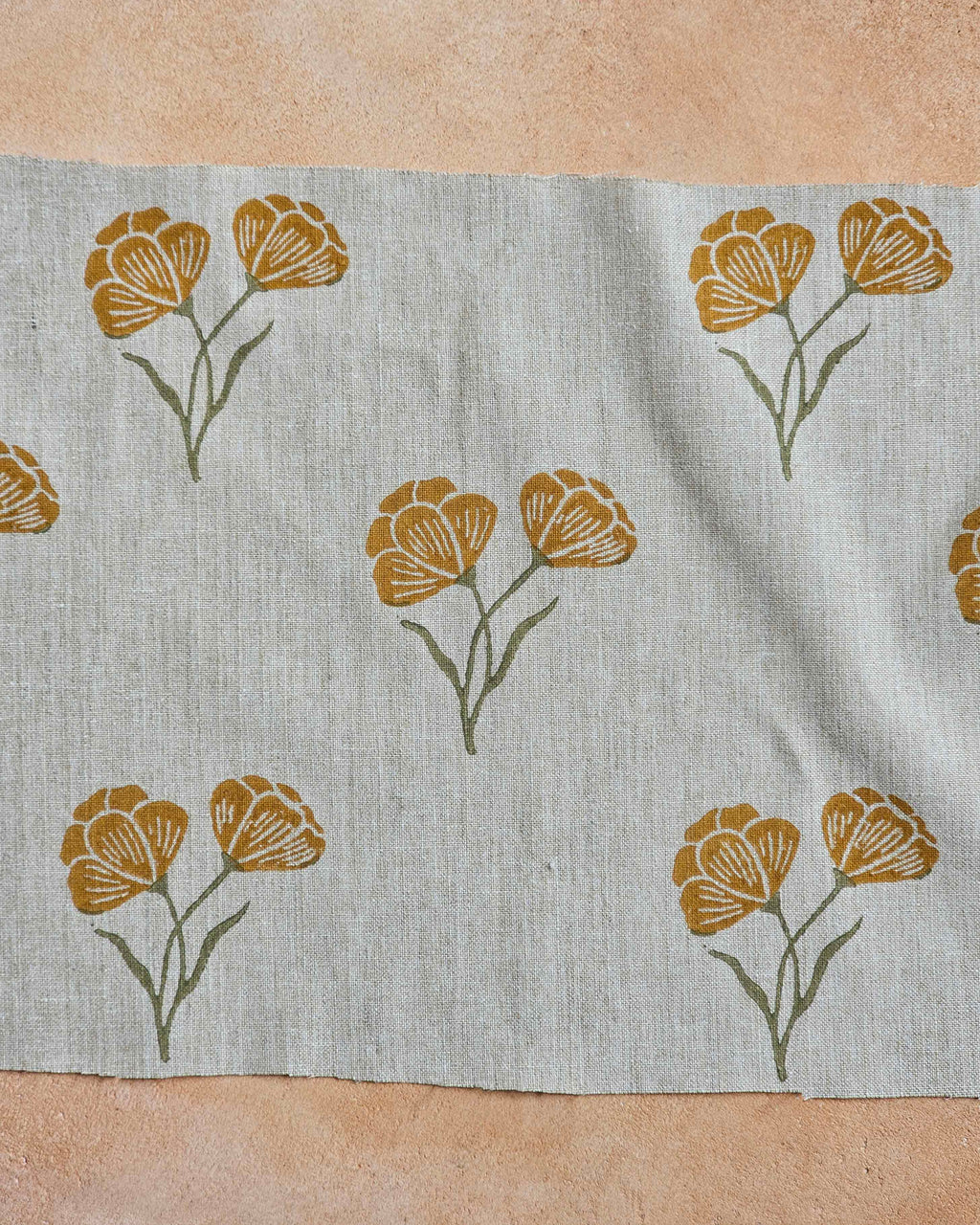 Poppy Fabric, Ochre & Green