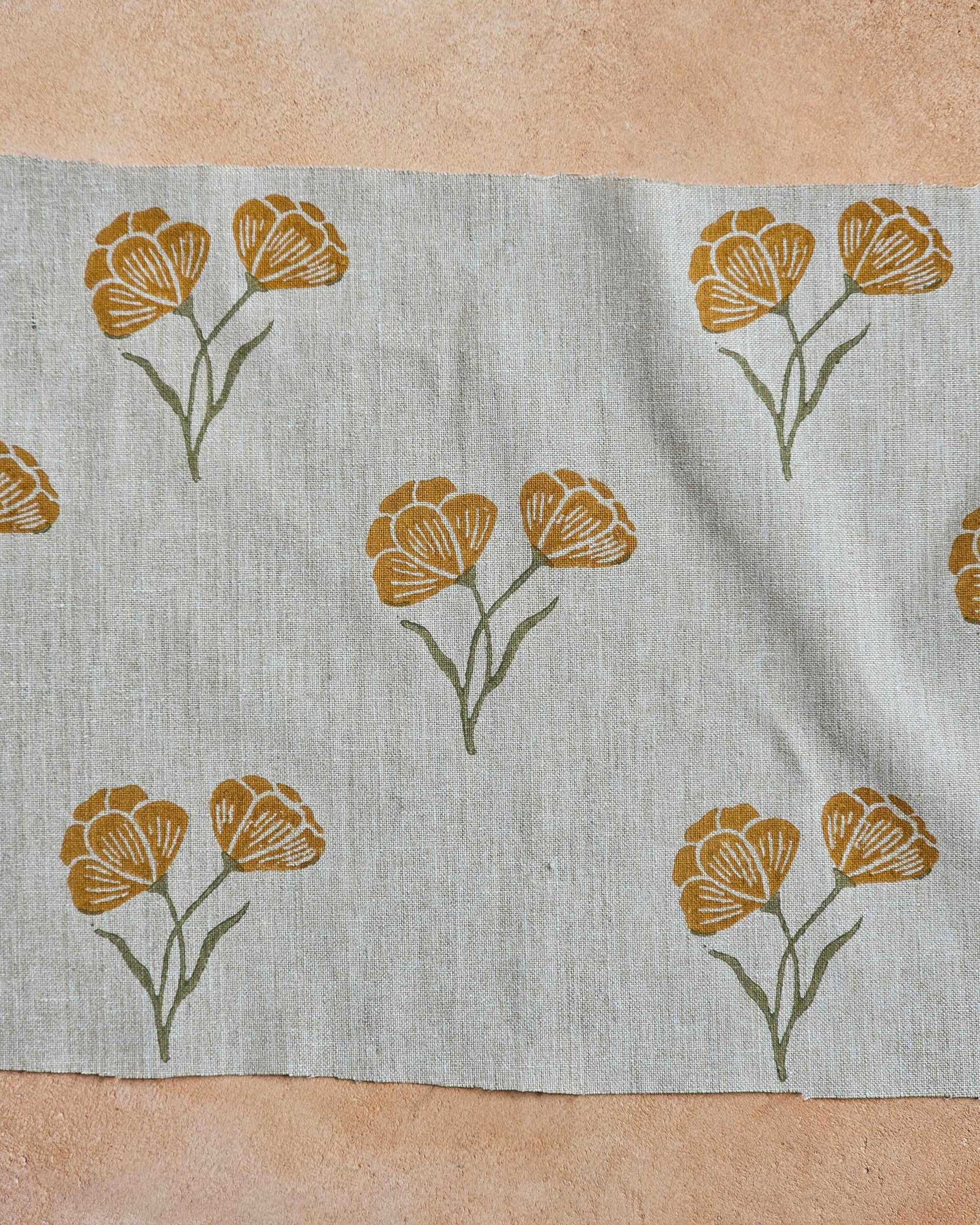 Poppy Fabric, Ochre & Green