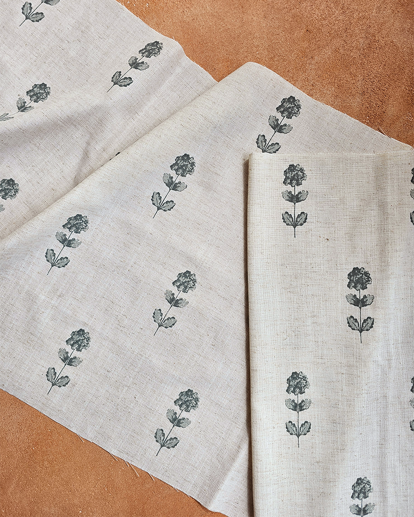 French Flora Fabric, Steel Blue