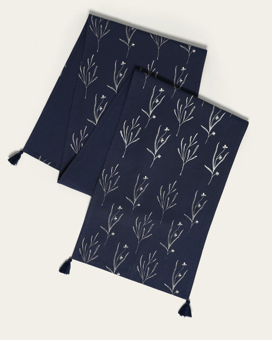 Garden Lily Table Runner, Navy Blue