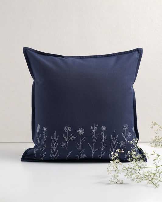 Wildflower Cushion Cover, Navy blue (16” X 16”)