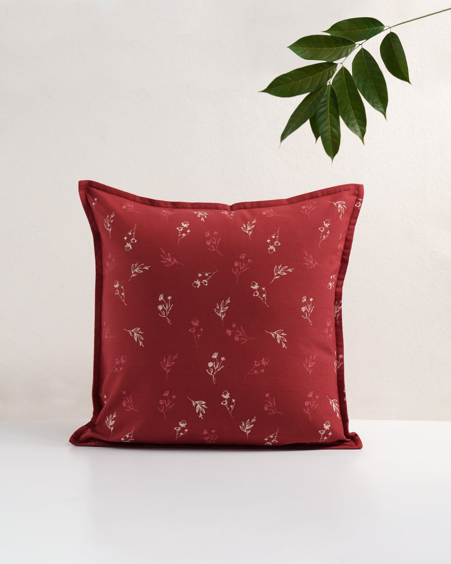 Ditsy Cushion Cover, Crimson Red (16” X 16”)