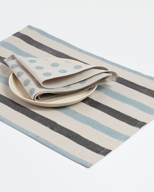 Stripe Tablemats ,Blue And Grey ( Set of 4 )