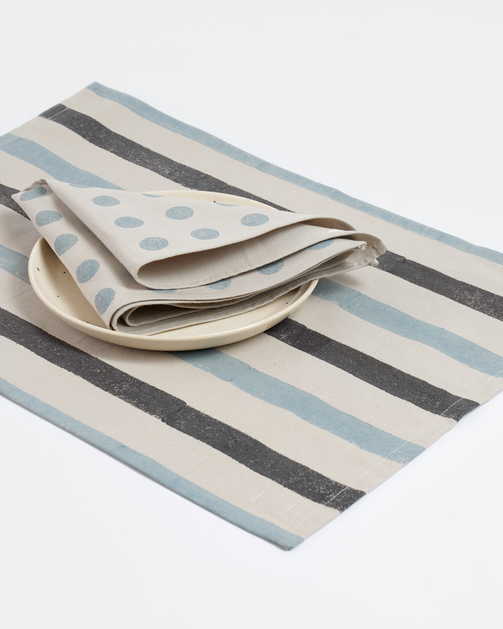 Stripe Tablemats, Blue And Grey ( Set of 2 )