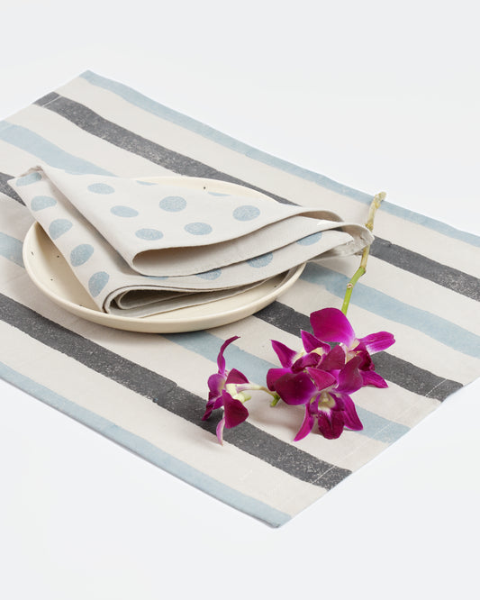 Stripe Tablemats ,Blue And Grey ( Set of 4 )