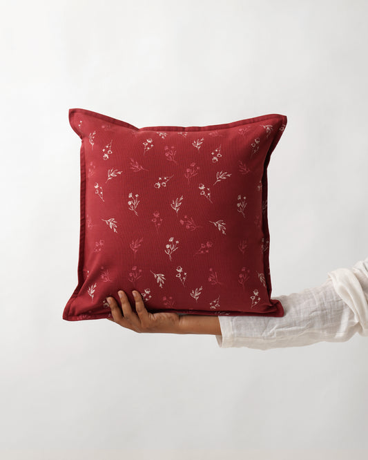 Ditsy Cushion Cover, Crimson Red (16” X 16”)