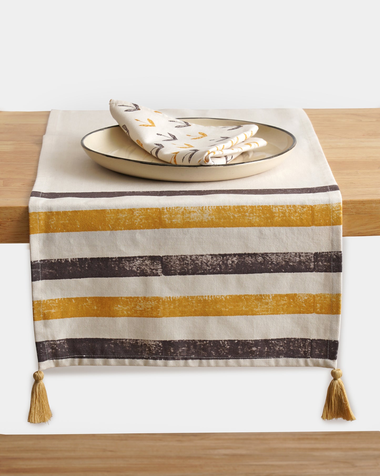 Stripe Table Runner, Mustard And Brown