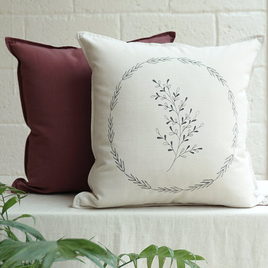 Foliage Cushion Cover, White Sand (16” X 16”)