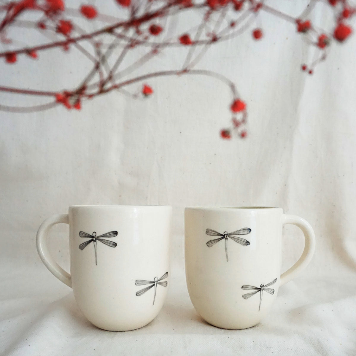 Dragonfly Coffee Mugs ,Olive Green (Set of 2)