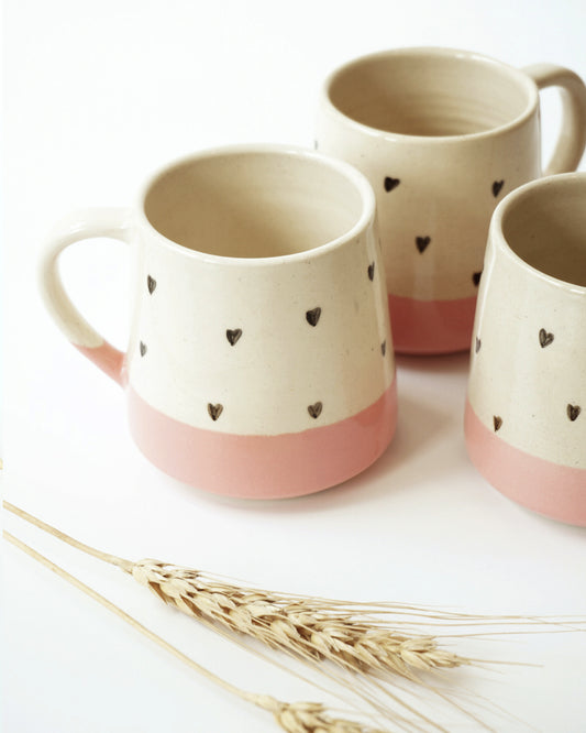 Happy Heart Coffee Mugs, Pink (Set of 2)