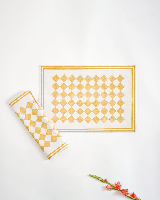 Chessboard Tablemats, Mustard Yellow ( Set of 4)