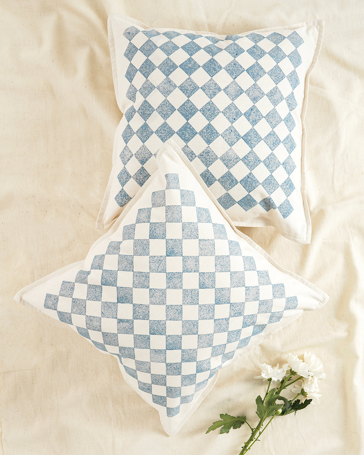 Chessboard Cushion Cover, Ocean Blue (18” X 18”)