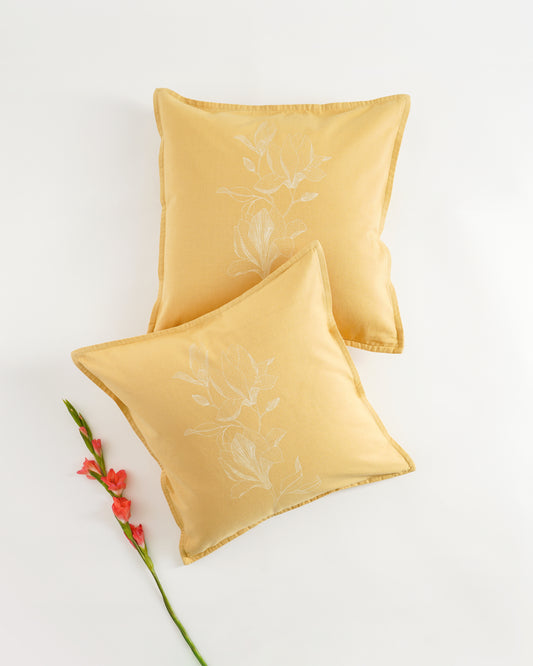 Magnolia Cushion Cover, Yellow (16” X 16”)