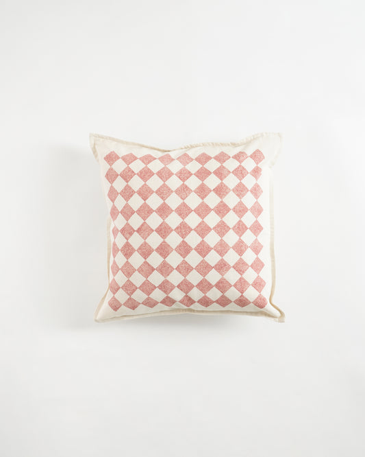 Chessboard Cushion Cover ,Rose Pink (18” X 18”)