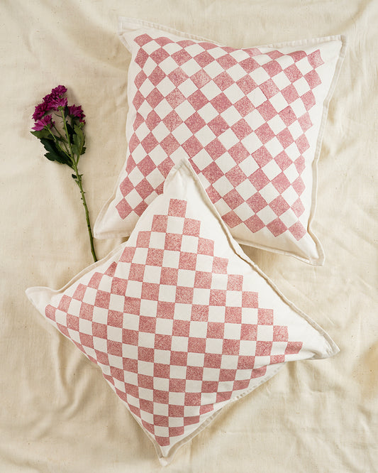 Chessboard Cushion Cover ,Rose Pink (18” X 18”)
