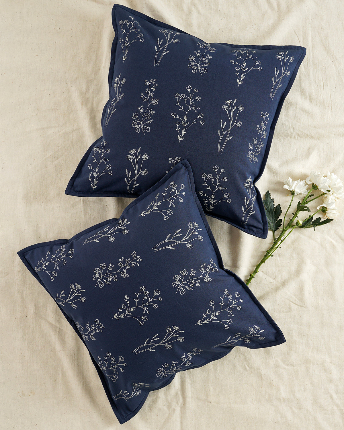 English Meadow Cushion Cover, Navy Blue (18” X 18”)