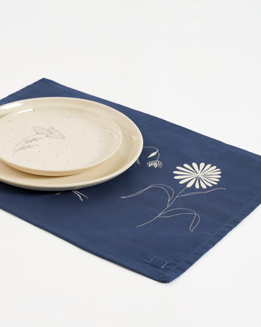 Gardenia Tablemats, Navy Blue ( Set of 4 )