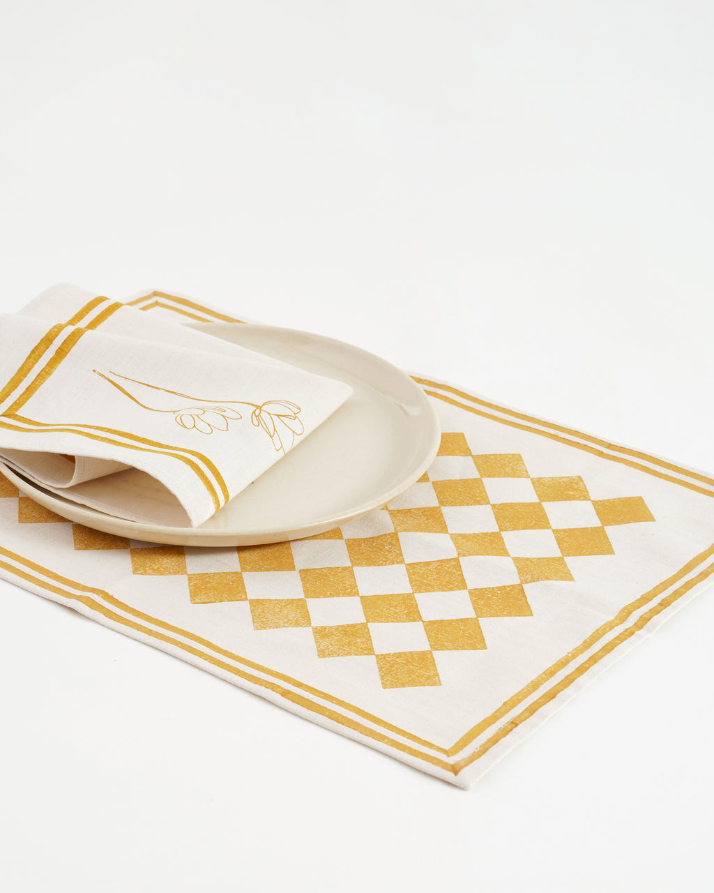 Chessboard Tablemats, Mustard Yellow ( Set of 2)