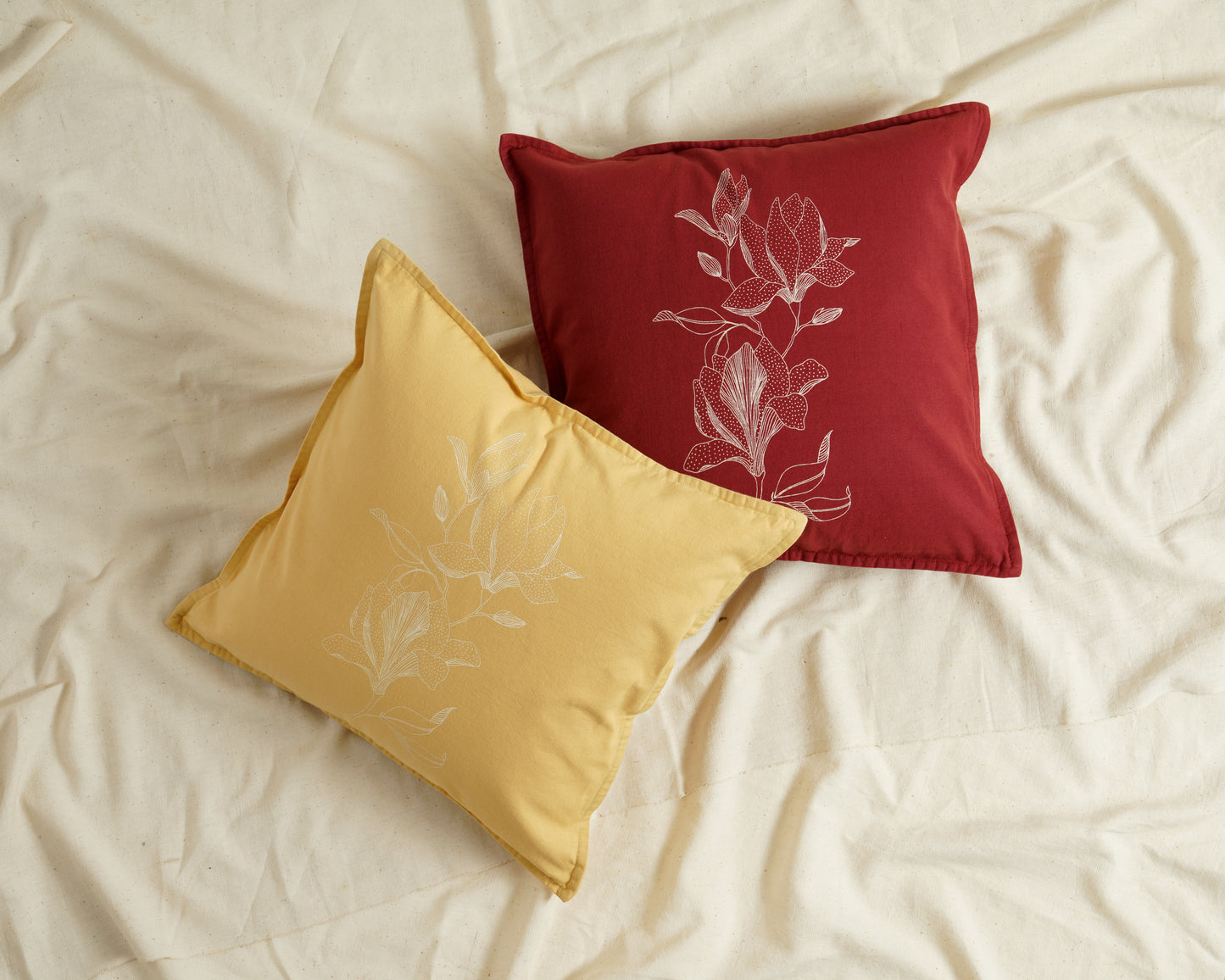 Magnolia Cushion Cover, Red (16” X 16”)
