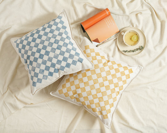 Chessboard Cushion Cover, Corn Yellow (18” X 18”)