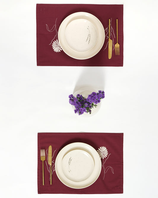 Gardenia Tablemats, Maroon  ( Set of 4 )